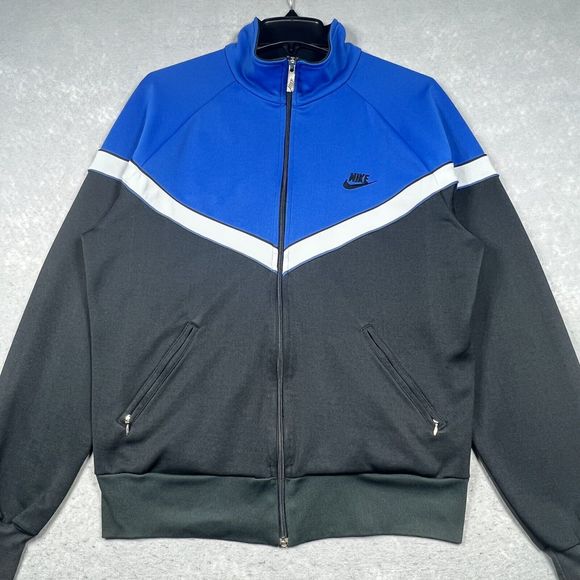 VTG NIKE Spell Out Swoosh Track Jacket Men’s Medium Blue Sweatshirt 80s Blue Tag - Picture 2 of 10